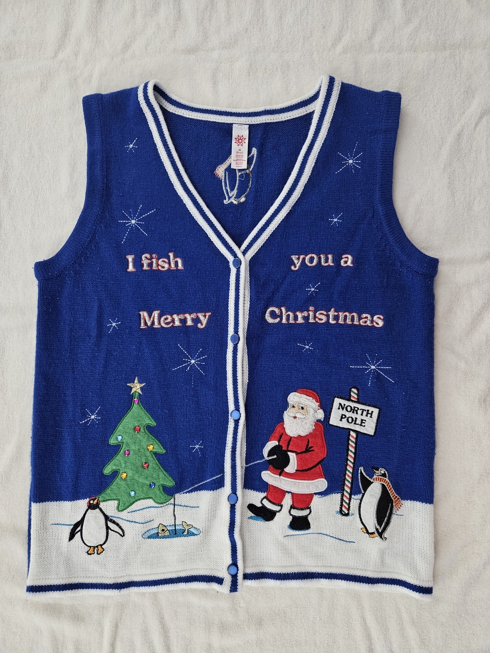 Vintage I Fish You A Merry Christmas Ugly Sweater Vest Medium